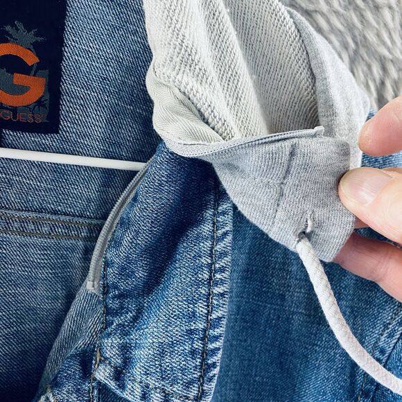 G by Guess Men's Denim Trucker Jacket - Layered Jersey Hood - Flap Pockets - XXL - Picture 10 of 16